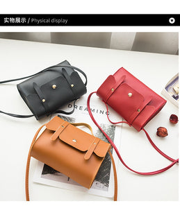 Fashion Solid Color PU Leather Shoulder Bag Cute Wild of the slung small Square