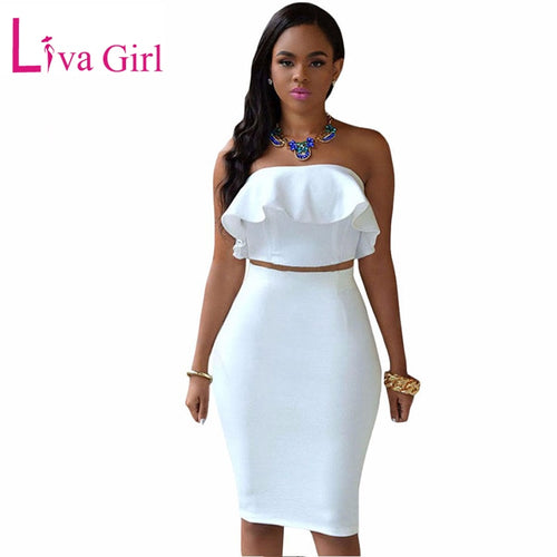 White Club Midi Dress Women Spring Off Shoulder Two Piece Sets