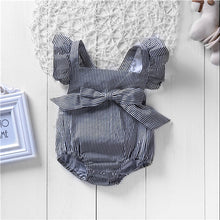 Load image into Gallery viewer, Kiddie Grey Square Neck Striped Bow Ruffle Toddler Girls Infant Kids Clothes