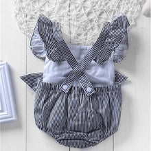 Load image into Gallery viewer, Kiddie Grey Square Neck Striped Bow Ruffle Toddler Girls Infant Kids Clothes