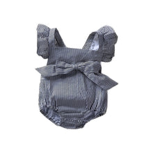 Load image into Gallery viewer, Kiddie Grey Square Neck Striped Bow Ruffle Toddler Girls Infant Kids Clothes