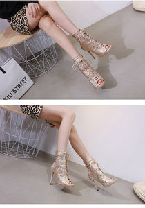 New Sexy Silk Narrow Band Women Boots Sandals Peep Toe high heels