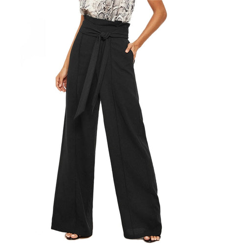 Paper Waist Belted Wide Leg Pants Women Elegant