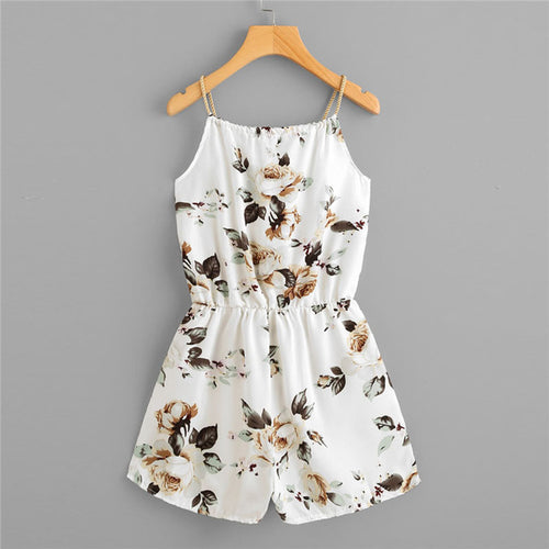 Floral Print Random Self Tie Neck Cami Romper