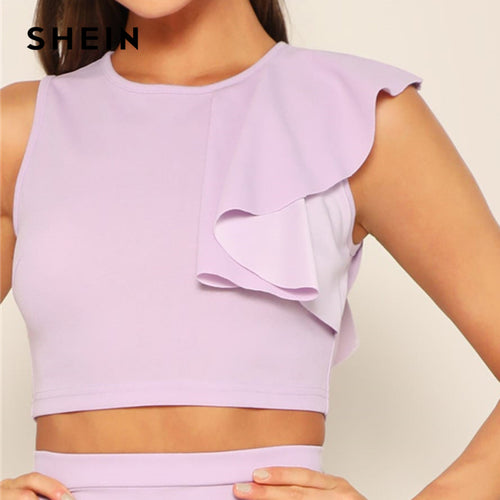 Purple Zip Back Ruffle Trim Crop Mermaid Set Dress