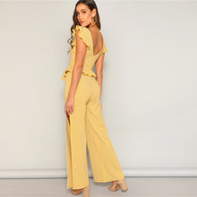 Load image into Gallery viewer, Yellow Knitted Ruffle Trim Striped High Split Two Piece Set Dress