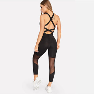 Crisscross Open Back Mesh Insert Jumpsuit