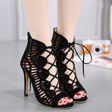 Load image into Gallery viewer, Gladiator Cross-tied Boots Women New Sexy Hollow Peep Toe High Heels Shoes