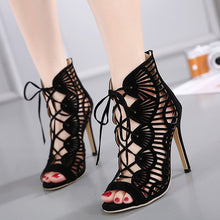 Load image into Gallery viewer, Gladiator Cross-tied Boots Women New Sexy Hollow Peep Toe High Heels Shoes