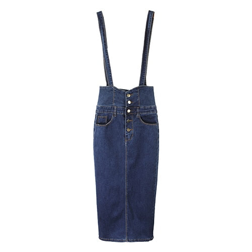 Long Denim With Straps Women Button Jeans Jumpsuit