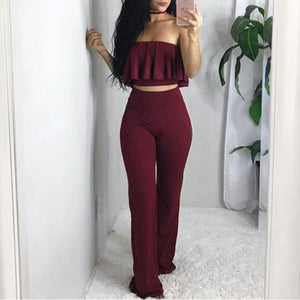 Two Piece Set Women Ruffles Off Shoulder Trousers Suit