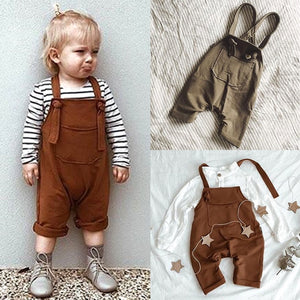 Newborn Baby Boys Girls Solid Dungarees Bib Infant Overalls Kids Clothes