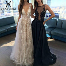 Load image into Gallery viewer, Luxury Sexy White Perspective Lace V-neck Sequin Floor-Length Maxi Dress