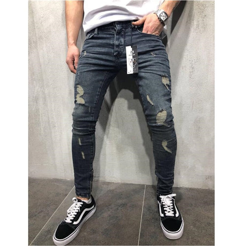 Men Stylish Ripped Jeans Pants Biker Slim Straight Hip Hop