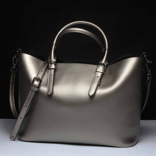 Silver Genuine Leather Shoulder Bags for women