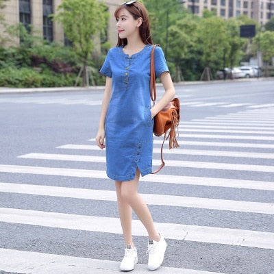 Casual Jeans With button Pocket Sexy Denim Mini Dress