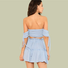 Load image into Gallery viewer, Drawstring Crop Bardot Set Sexy Solid Frill Two Piece Set