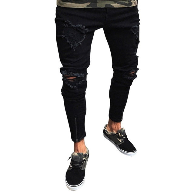 Ripped Jeans Men Pants Skinny Slim Straight Denim With Zipper Bottom – NM  Store
