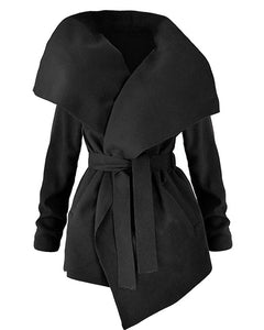 New Fashion Women's Asymmetry Trench Coats Big Lapel Slim Fit Elegant Blend Wool Jackets