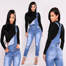 Load image into Gallery viewer, casual commuter hole fashion elastic Jumpsuit denim overalls women&#39;s jeans