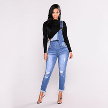 Load image into Gallery viewer, casual commuter hole fashion elastic Jumpsuit denim overalls women&#39;s jeans