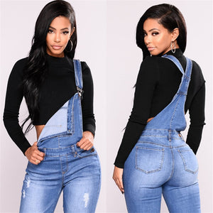 casual commuter hole fashion elastic Jumpsuit denim overalls women's jeans