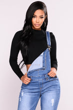 Load image into Gallery viewer, casual commuter hole fashion elastic Jumpsuit denim overalls women&#39;s jeans