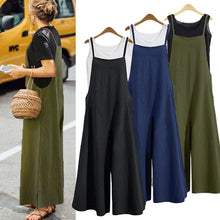 Load image into Gallery viewer, Cotton Pocket Long Wide Leg Romper Overalls Casual Loose Solid Jumpsuit