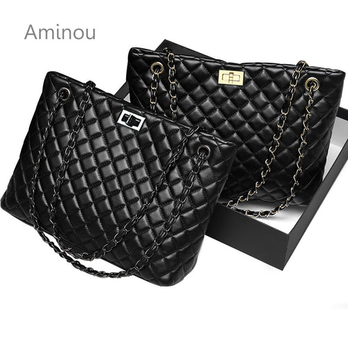 Women Plaid Bag Large Tote Bag Female Handbags Designer Black Leather Big Crossbody Chain Messenger