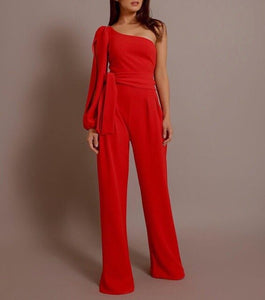 8 Colors Stylish One Shoulder Slit Jumpsuit Office Lady