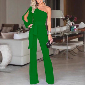 8 Colors Stylish One Shoulder Slit Jumpsuit Office Lady