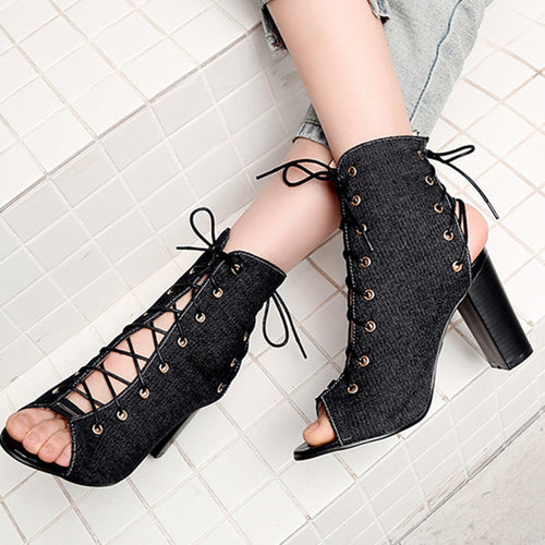 Peep Toe Lace Up High Heels Fashion Shoes