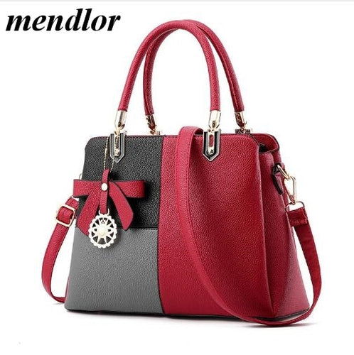 High Quality PU Patchwork Women Messenger Bow Decoration Shoulder Crossbody Bags