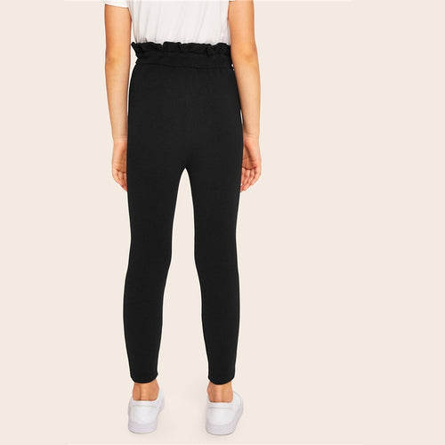 Kiddie Black Solid Paper Waist Skinny Girls Long Pants