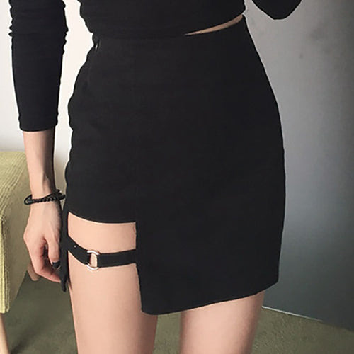 Mini Skirt Women Gender ring design tight skinny hip solid color irregular