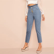 Load image into Gallery viewer, Light Wash Button Fly Waist Skinny Jeans Blue Denim Ladies Pants