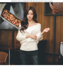 Load image into Gallery viewer, Women winter fashion sweater v-neck off shoulder solid color furry casual pullover