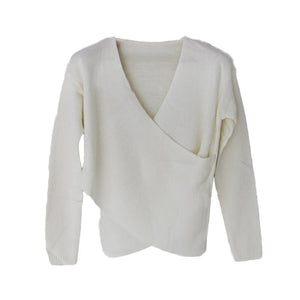 Women V Neck Design Pure Color Warm Fashion Knitwear Soft Sweater