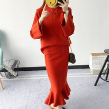 Load image into Gallery viewer, Women Knitted Sweater Two-Piece Sets dress Wild Lotus Leaf Fishtail