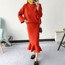 Load image into Gallery viewer, Women Knitted Sweater Two-Piece Sets dress Wild Lotus Leaf Fishtail