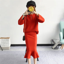 Load image into Gallery viewer, Women Knitted Sweater Two-Piece Sets dress Wild Lotus Leaf Fishtail