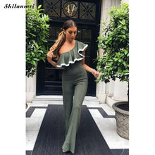 Load image into Gallery viewer, Ladies Fashion One Shoulder Ruffle Romper Loose Causal Patchwork Slim Jumpsuit