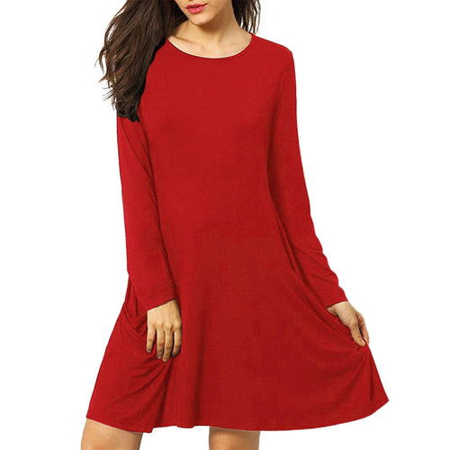 Women's Casual Pockets Plain Flowy Dress Simple Swing