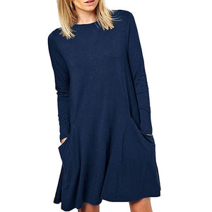 Women's Casual Pockets Plain Flowy Dress Simple Swing