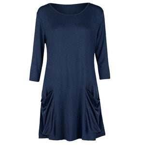 Women's Casual Pockets Plain Flowy Dress Simple Swing