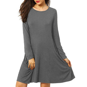 Women's Casual Pockets Plain Flowy Dress Simple Swing