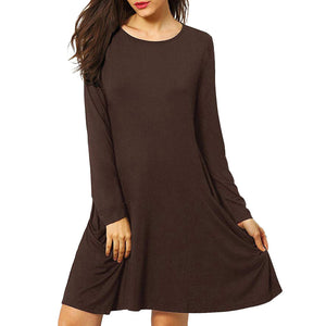 Women's Casual Pockets Plain Flowy Dress Simple Swing