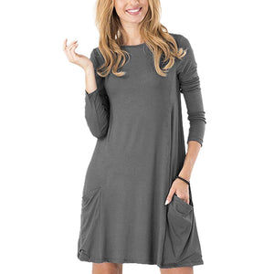 Women's Casual Pockets Plain Flowy Dress Simple Swing