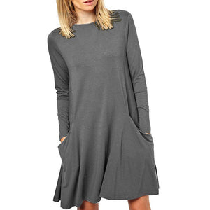 Women's Casual Pockets Plain Flowy Dress Simple Swing