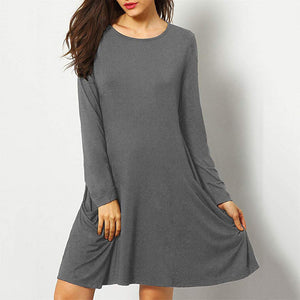 Women's Casual Pockets Plain Flowy Dress Simple Swing